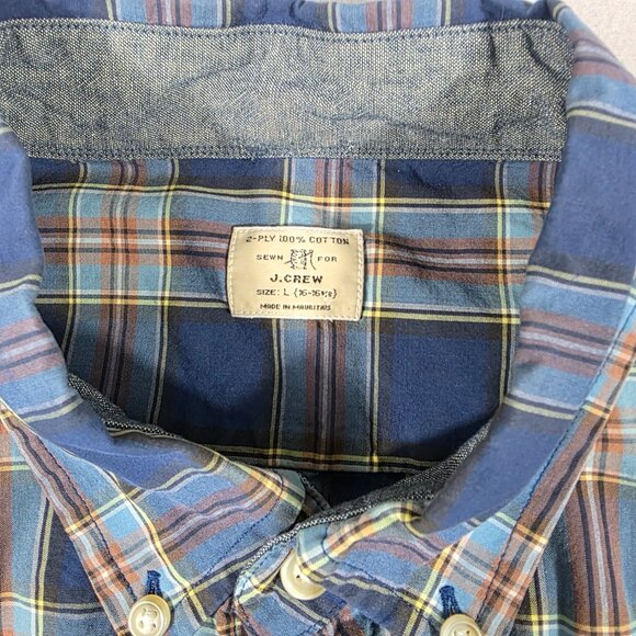 J Crew Shirt Mens L Blue Gray Check Button Down 2-Ply 100% Cotton - Picture 2 of 10